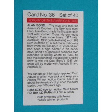 Peters Foods Australia 1987 The History of the Americas Cup Cards Choice (e25)