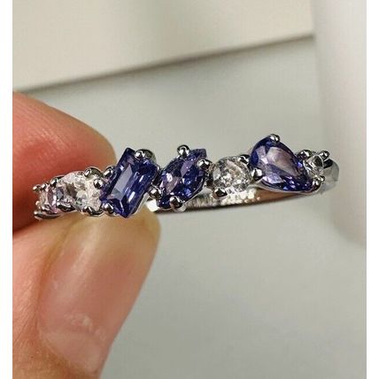 Ring Bomb Party Sz11 RBP Purple/Colorless Gem Clusters Rhodium P Band Jewelry