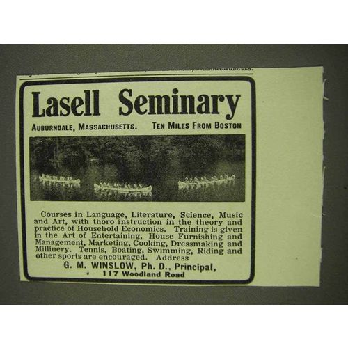 1913 Lasell Seminary Ad - Canoeing