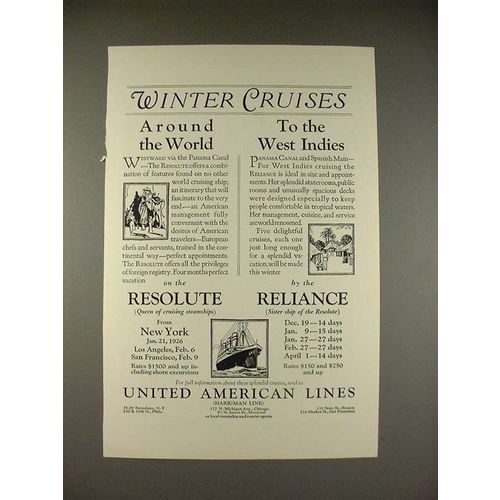 1925 United American Lines Ad - Resolute, Reliance