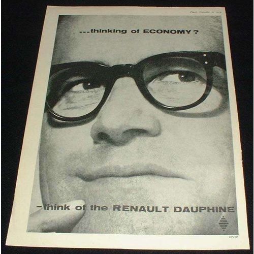 1959 Renault Dauphine Car Ad, Thinking of Economy?!!