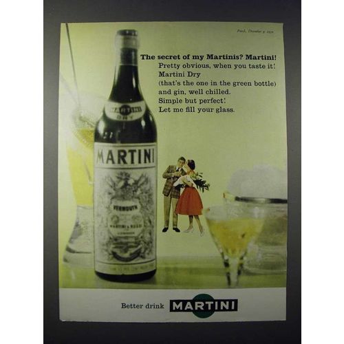1959 Martini & Rossie Vermouth Ad - The Secret of My Martinis?