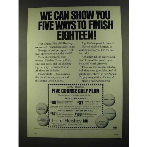 1972 Hotel Hershey Ad - Five Ways to Finish Eighteen
