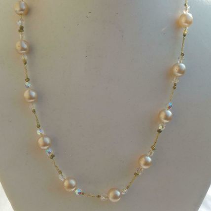 Cream Pearl Necklace Made with Swarovski Crystals Glass Pearl Necklace 16"