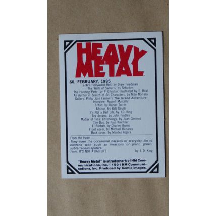 Heavy Metal Base trading Card # 60 (A) 1991 Cover Magazine Michael Kanarek
