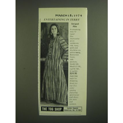 1974 The Tog Shop Striped Aba Advertisement - Entertaining in Terry