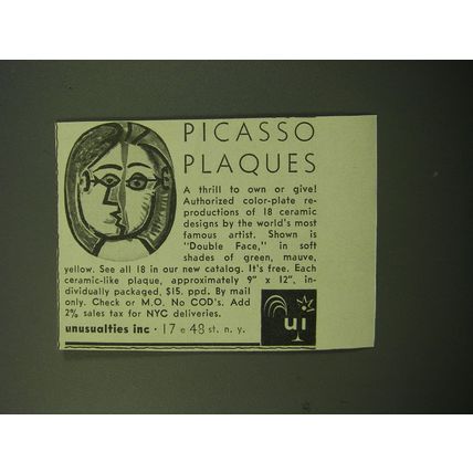 1950 Unusualties Inc. Picasso Plaques Advertisement