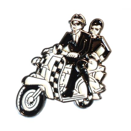 2 Tone Ska Couple On Chequerboard Scooter MOD Metal Scooterist Bike Enamel Badge