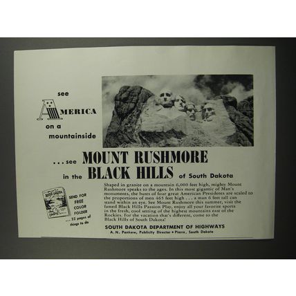 1957 South Dakota Department of Highways Ad - See America on a Mountainside