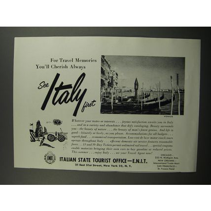 1957 Italian State Tourist Office Ad - For Travel memories you'll cherish always