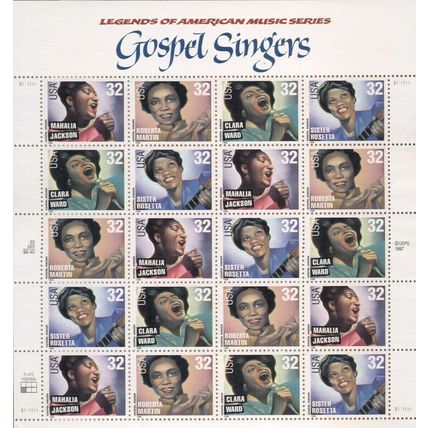 Gospel Singers Sheet of Twenty 32 Cent Postage Stamps Scott 3216-19