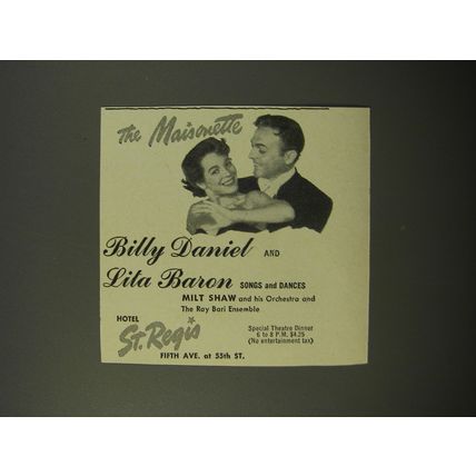 1954 Hotel St. Regis Ad - The Maisonette Billy Daniel and Lita Baron