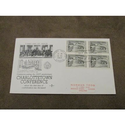 1964 Canada postal FDC Cover - Charlottetown Conference quad