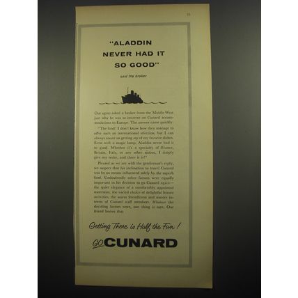 1956 Cunard Cruise Ad - Aladdin never had it so good
