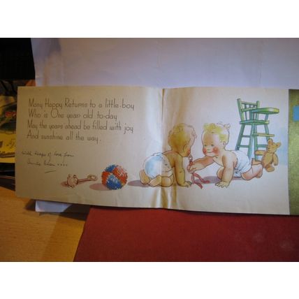 LITTLE ONE YEAR OLD, VINTAGE paper BIRTHDAY GREETINGS CARD #