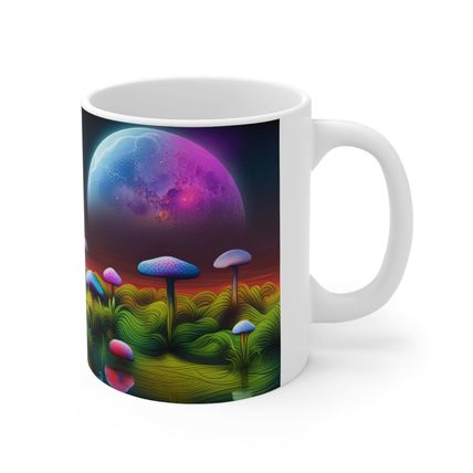 Lunar Moon Scene Toadstools and Lillies #6 Mug Ceramic Coffee Mug 11oz