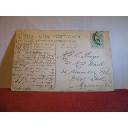 HOTEL FROM GARDENS, GRANGE-OVER-SANDS, Cumbria used antique postcard 1908 pm =