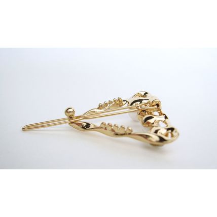 Smaller wavy gold triangle pearl and crystal hair pin clip barrette for fine