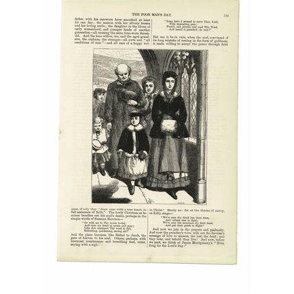 Poor Man's Day, Victorian Family Going To Church, Book Illustration, 1872