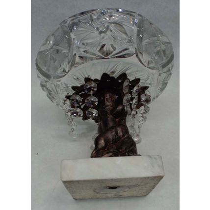 Vintage White Glass Ashtray Brass Base Cherub 40’s 50’s Hanging Crystals Marble