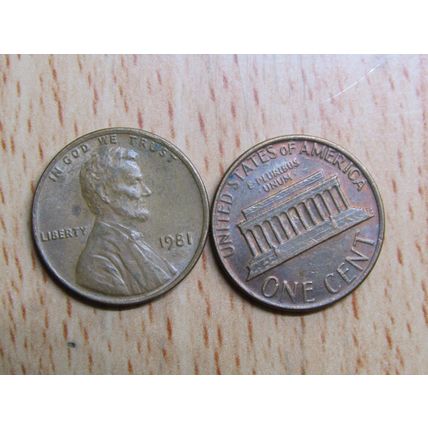 1981 USA 1 Cent Lincoln Memorial Coin