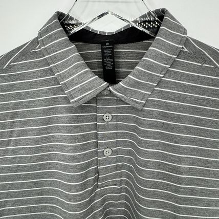 Men’s Lululemon Polo Shirt Size M Gray Striped - Excellent Pre-Owned Condition