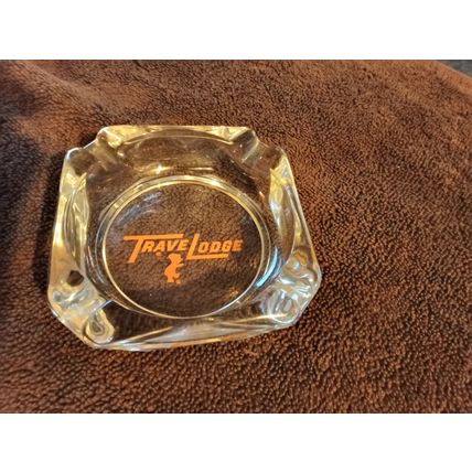 Old Vintage Travel Lodge Motel Ashtray Clear Glass & Orange Logo 4" Square 1970s