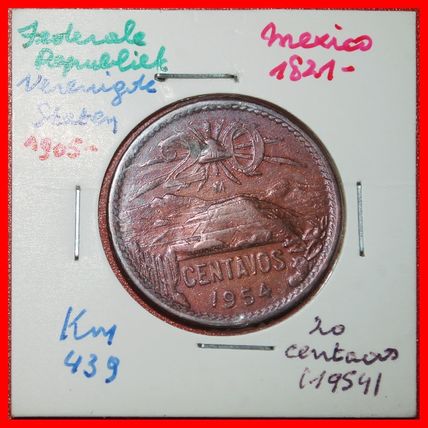Ⰶ PYRAMID OF THE SUN (1943-1974): MEXICO ★ 20 CENTAVOS 1954★LOW START★NO RESERVE