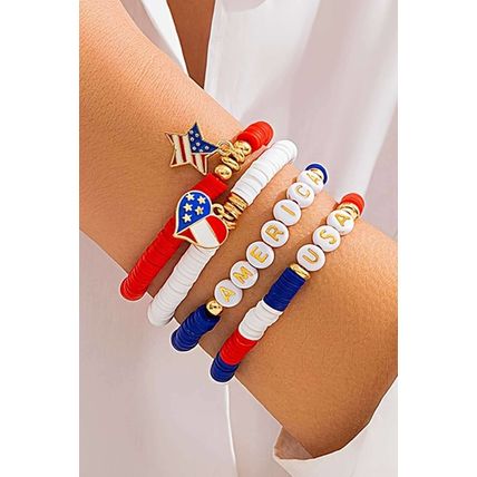 Dark Blue American Flag Pendant Letter Beaded Bracelet Set