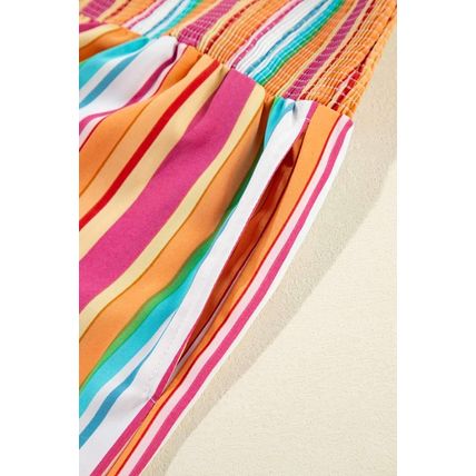 Orange Stripe Plus Size Boho Smocked Waist Loose Pants