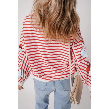 Orange Stripe Striped Sequin Santa Claus Pattern Christmas Pullover Sweatshirt