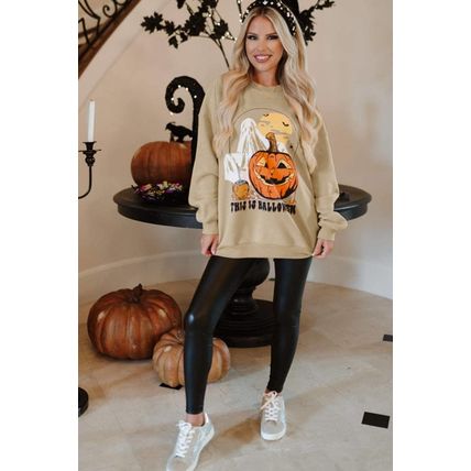 Parchment Spooky Pumpkin Graphic Crewneck Halloween Sweatshirt