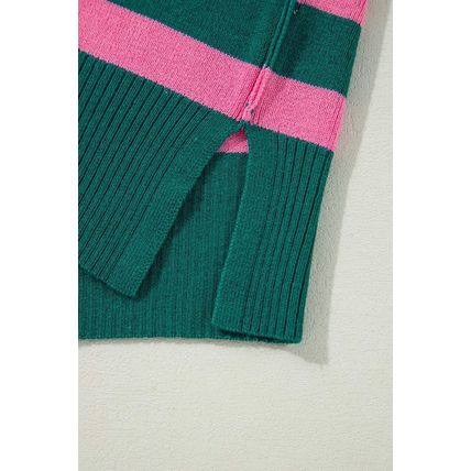 Green Collared Quarter Zipper Oversized Sweater