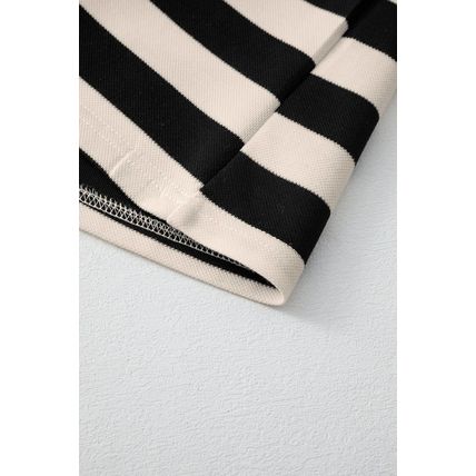 Black Stripe Collared V Neck Long Sleeve Loose Casual Dress