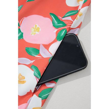 Fresh Salmon Floral Print Contrast Striped Trim Polo Collar T Shirt Dress