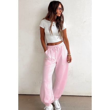 Light Pink Drawstring Waist Patchwork Solid Color Jogger Pants