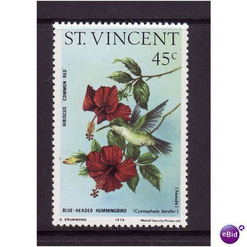ST VINCENT 1976 HUMMINGBIRDS & FLOWERS SG 490A 45C WMK UPRIGHT U/M MINT