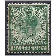 Gibraltar 1912 SG76 1/2d Blue-Green Mounted Mint .. .