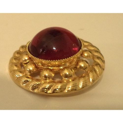 Simon Chang Gold Ruby Byzantine Revival Cabochon LARGE vintage Clip Earrings