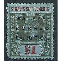 Straits Settlements 1922 SG249 $1 Black & Red/Blue Malaya Borneo Mounted Mint