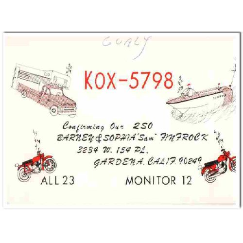 kox-5798 barney finfrock gardena calif 1960s cb qsl vintage postcard