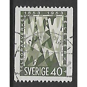 SWEDEN 1953 CENT OF TELECOMMS IN SWEDEN 40 ORE GREEN TELEPHONE SG341 FINE USED#