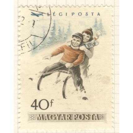 Hungary 1955 - SG1398 (Air) - 40fi brown/blue/brown - Boys on Toboggon - used 2