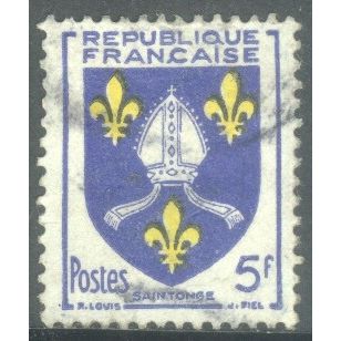 France 1954 - SG1231 - 5f Yell/blue Saintonge Provisional Coat Of Arms - used 4