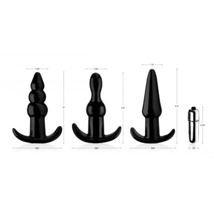 Thrill Trio Anal Plug Set Black 3 Butt Plugs Ass Play Frisky Vibrating Vibrator