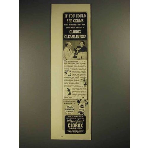 1941 Clorox Bleach Ad - If You Could See Germs