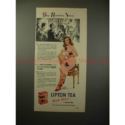 1947 Lipton Tea Ad w/ Paulette Goddard - Gay Nineties!!