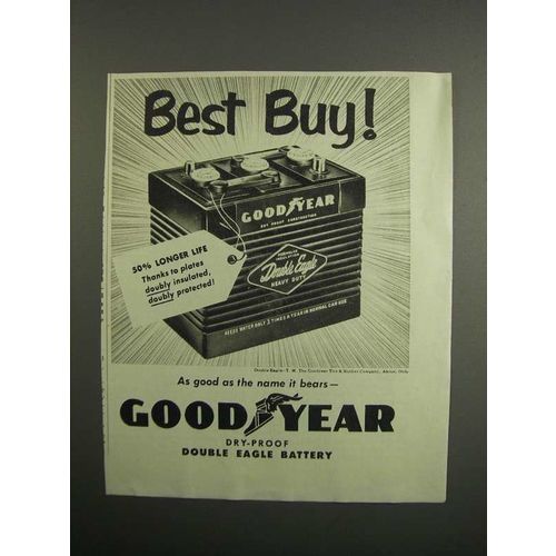 1952 Goodyear Double Eagle Battery Ad - Best Buy!