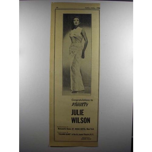 1956 Julie Wilson Ad - Congratulations to Variety