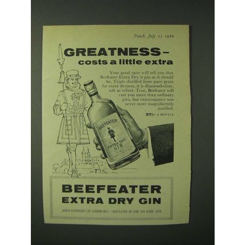 1960 Beefeater Gin Ad - Greatness - costs a little extra